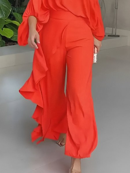 

Urban Plain Peplum Wide Leg Pants, Orange red, Pants