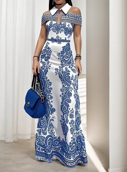

Elegant Color Block Printing Maxi Dress, Blue, Maxi Dresses
