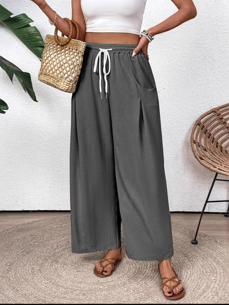 

Women Plain Long Elastic Waist Pants Casual Spring/Fall Trousers, Deep gray, Pants