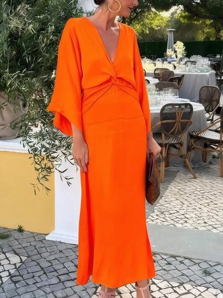 

Vacation Plain Cross Maxi Dress, Orange, Maxi Dresses