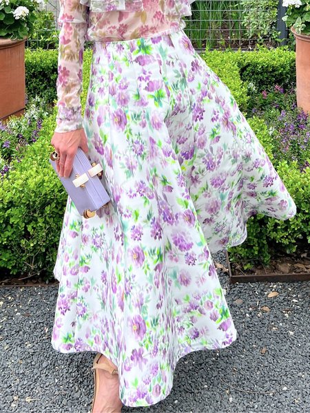 

Elegant Printing Floral Maxi Skirt, As picture, Skirts
