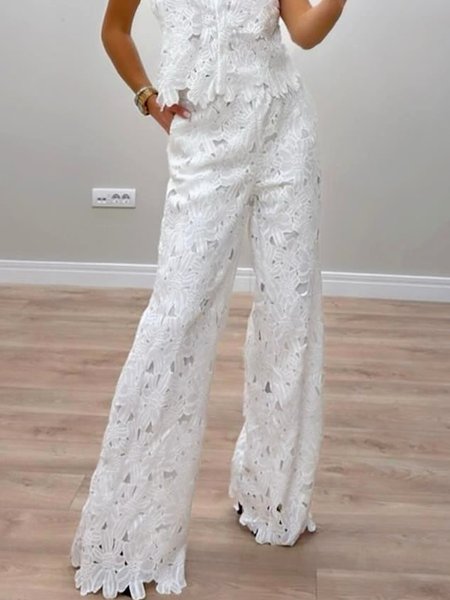 

Urban Lace Plain Fashion Wide Leg Pants, White, Pants