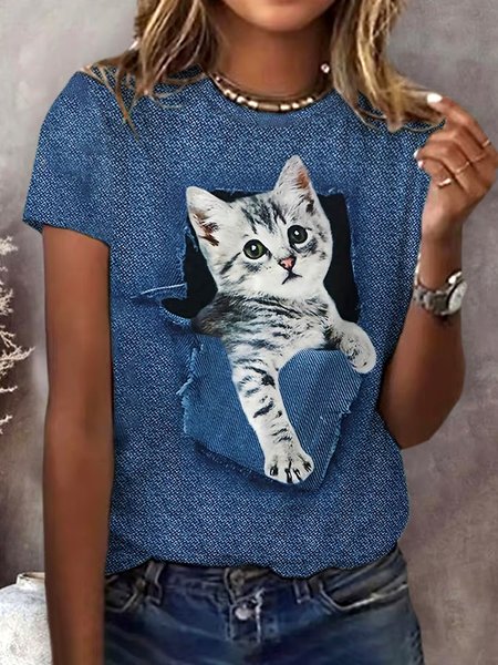 

Vintage Animal Crew Neck Short Sleeve T-shirt, Blue, T-shirts