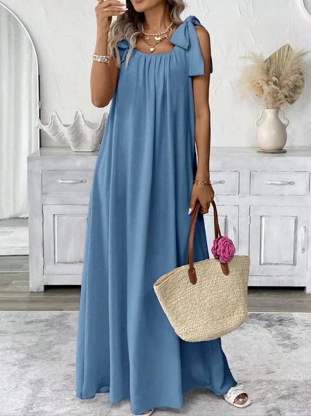 

Women Plain Summer Dress Square Neck Sleeveless A-Line Dress, Navyblue, Maxi