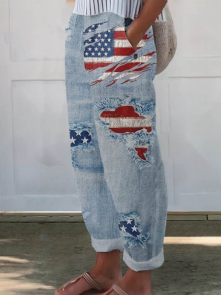 

Women America Flag Long Pants Casual Spring/Fall Trousers, Blue, Pants