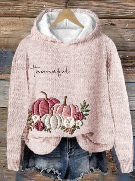 

Floral Casual Cotton Loose Hoodie, Pink, Hoodies&Sweatshirts
