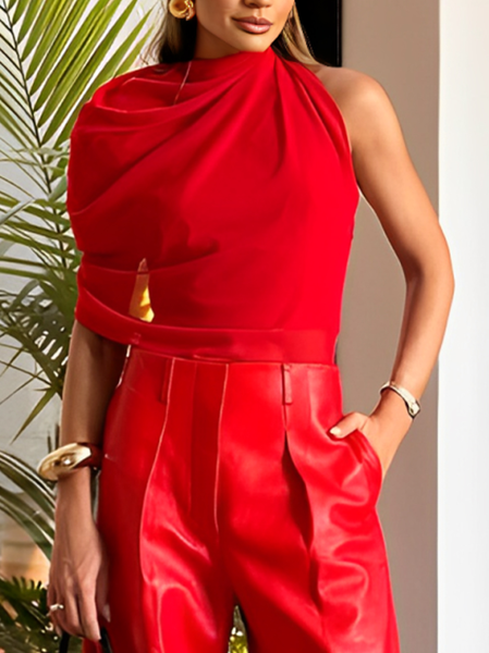 

Urban Plain Irregular Craftsmanship Blouse, Red, Blouses and Shirts