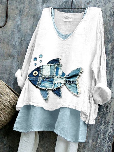 

V Neck Long Sleeve Floral Regular Micro-Elasticity Regular Fit Shirt For Women, White, Shirts