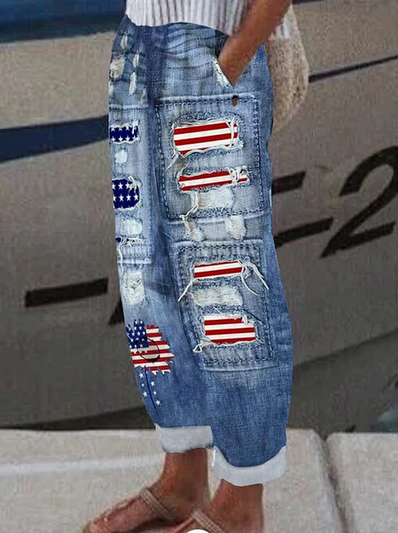 

Women America Flag Long Pants Casual Spring/Fall Trousers, Blue, Pants