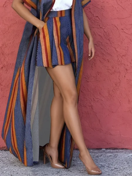 

Urban Striped Printing Wide Leg Pants Shorts, As picture, Shorts