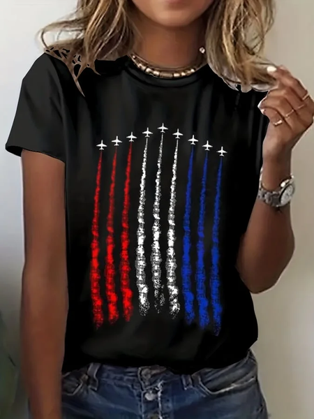 

Women Independence Day (Flag) Short Sleeve Tee T-shirt Crew Neck Printing Casual Summer Graphic Tee Top, Black, T-Shirts