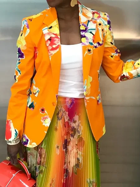 

Urban Printing Floral Lapel Collar Blazer, As picture, Blazers