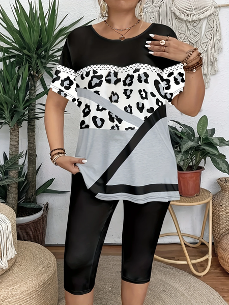 

Women Leopard Short Sleeve Tee T-shirt Crew Neck Printing Casual Summer Graphic Tee Top, Gray, T-Shirts
