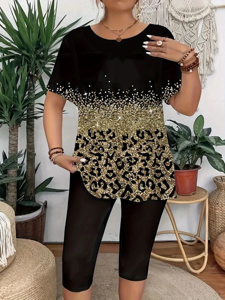

Women Leopard Short Sleeve Tee T-shirt Crew Neck Printing Casual Summer Graphic Tee Top, Black, T-Shirts