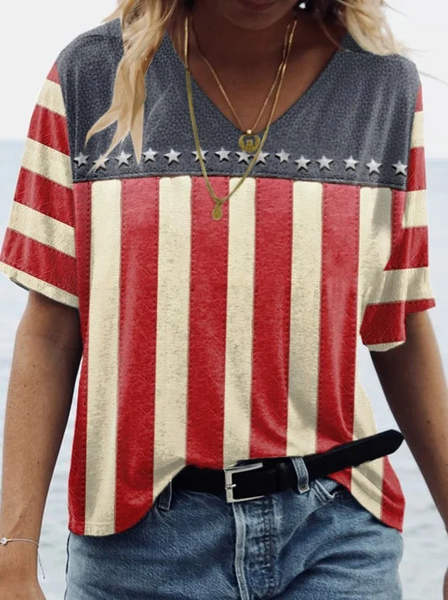 

Women Independence Day (Flag) Short Sleeve Tee T-shirt V Neck Printing Casual Summer Graphic Tee Top, As picture, T-Shirts