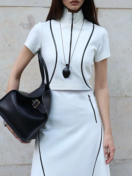 

Urban Plain Stand Collar Blouse, White, Blouses and Shirts
