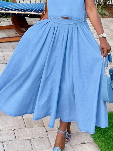 

Urban Plain Midi Denim Skirt, Light blue, Denim Skirts