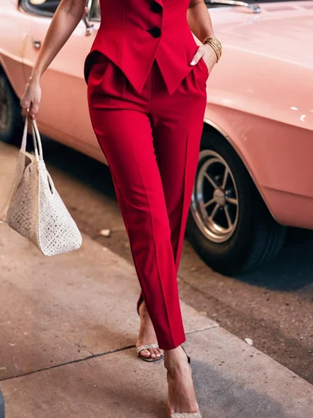 

Urban Plain Fashion Straight Pants, Red, Pants