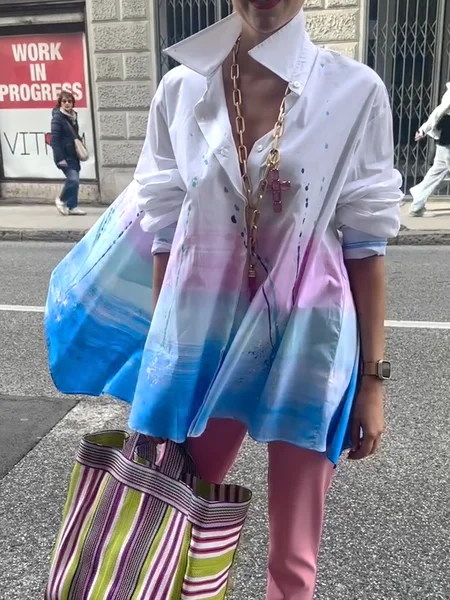 

Casual Ombre Printing Shirt Collar Shirt, As picture, Blouses and Shirts