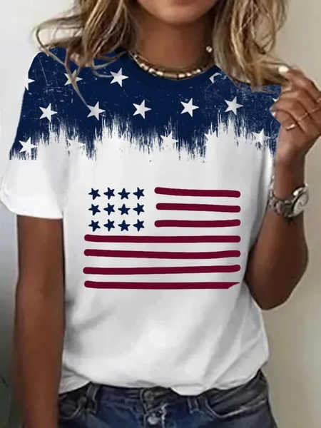 

Women Independence Day (Flag) Short Sleeve Tee T-shirt Crew Neck Printing Casual Summer Graphic Tee Top, White, T-Shirts