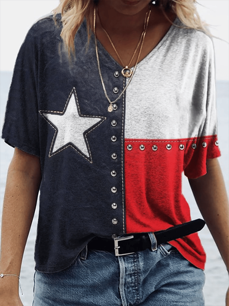 

Women Independence Day (Flag) Short Sleeve Tee T-shirt V Neck Printing Casual Summer Graphic Tee Top, As picture, T-Shirts