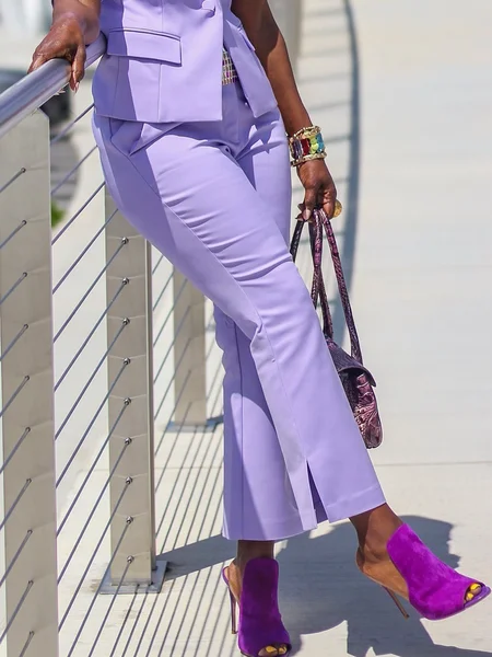 

Urban Plain Side-Slit Fashion Straight Pants, Purple, Pants