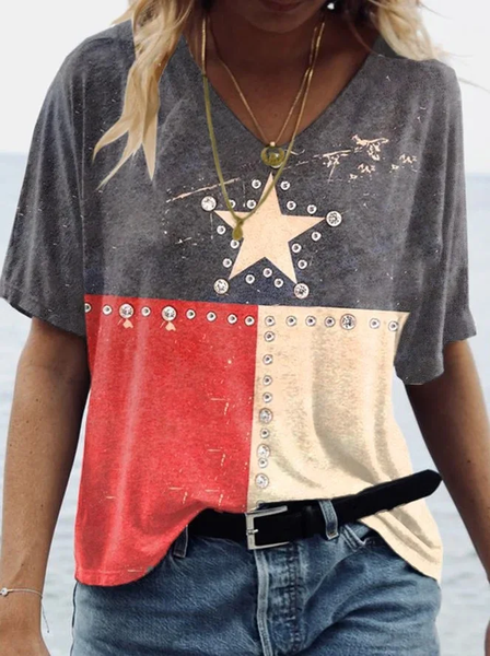 

Women Star Short Sleeve Tee T-shirt V Neck Printing Casual Summer Graphic Tee Top, As picture, T-Shirts
