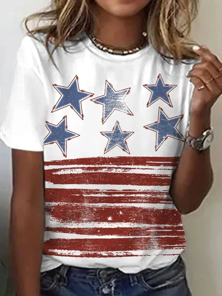 

Women Star Short Sleeve Tee T-shirt Crew Neck Printing Casual Summer Graphic Tee Top, White, T-Shirts