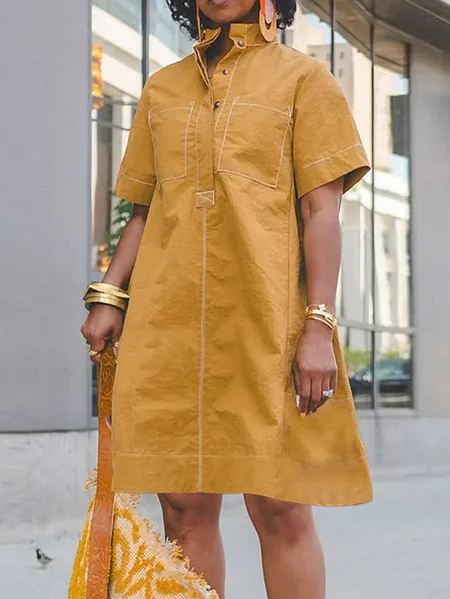 

Casual Plain Buttoned Mini Dress, Khaki, Midi Dresses
