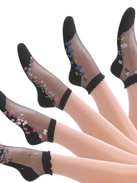 

Hot Sale Ladies Short Tube Crystal Stockings Spring And Summer Thin Embroidered Glass Silk Women's Stockings Middle-aged And Elderly Non-slip Socks, Color3, Socks