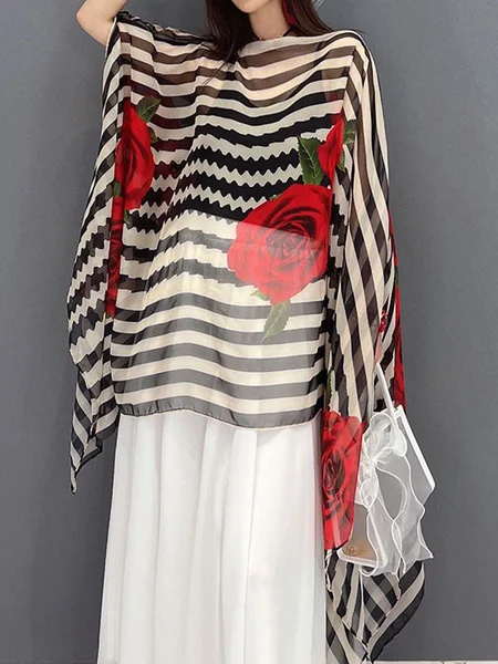 

Vacation Floral Printing Blouse With Camisole, As picture, Blouses and Shirts