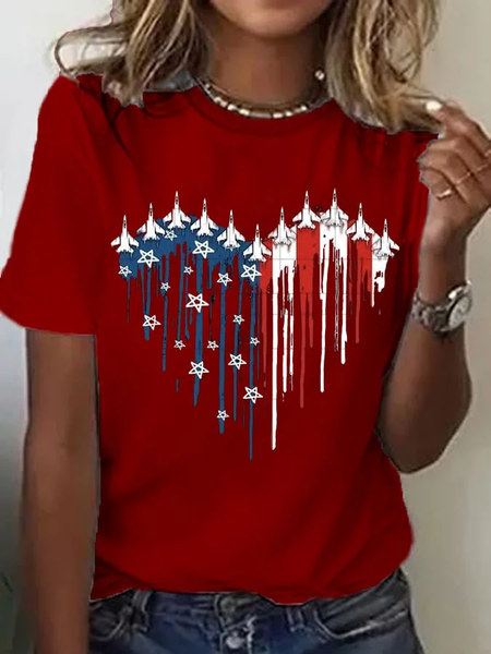 

Women Independence Day (Flag) Short Sleeve Tee T-shirt Crew Neck Printing Casual Summer Graphic Tee Top, Red, T-Shirts