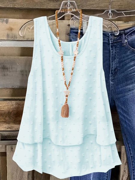 

Casual Crew Neck Plain Tank Top, Sky blue, Tanks & Camis