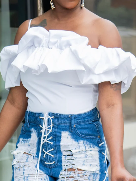 

Cotton Urban Plain Gathered Off The Shoulder Blouse, White, Blouses and Shirts
