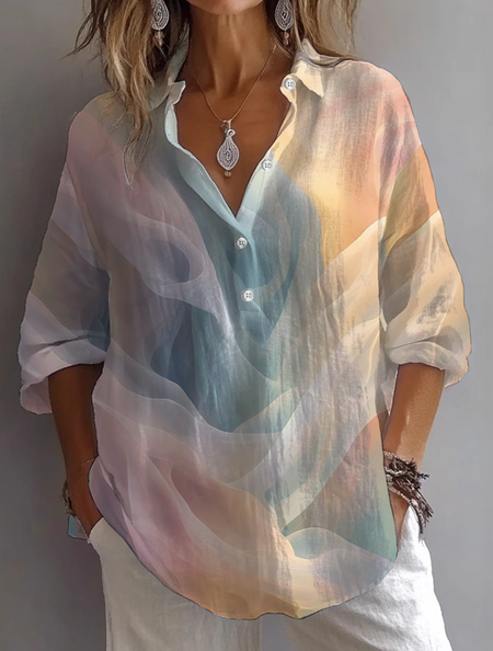 

Women Abstract Long Sleeve Shirt Spring/Fall Printing Shirt Collar Daily Casual Top, As picture, Shirts