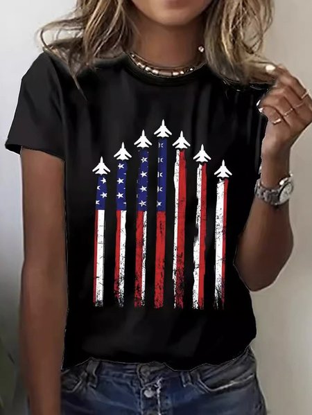 

Casual Independence Day (Flag) Crew Neck Short Sleeve T-shirt, Black, T-shirts