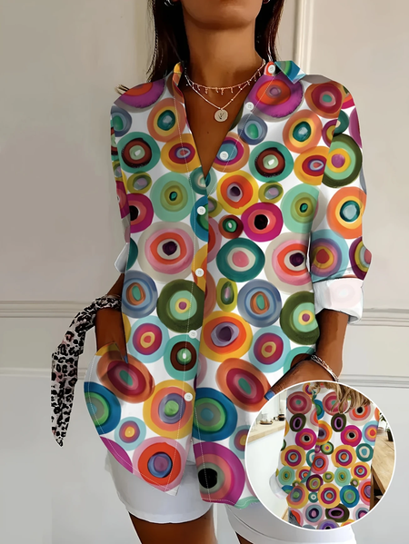 

Women Abstract Long Sleeve Shirt Spring/Fall Buckle Shirt Collar Daily Casual Top, As picture, Shirts