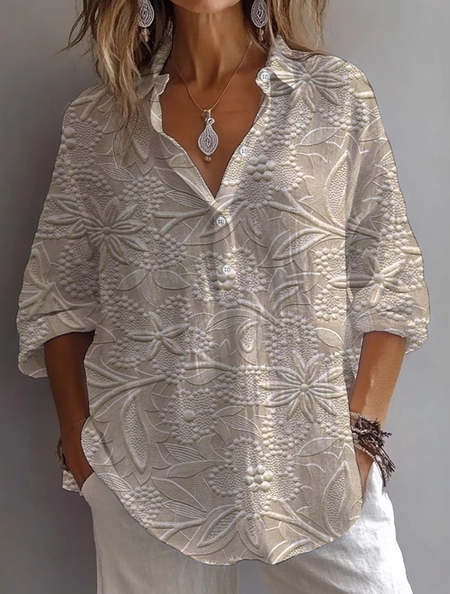 

Women Floral Long Sleeve Shirt Spring/Fall Printing Shirt Collar Daily Casual Top, Apricot, Shirts