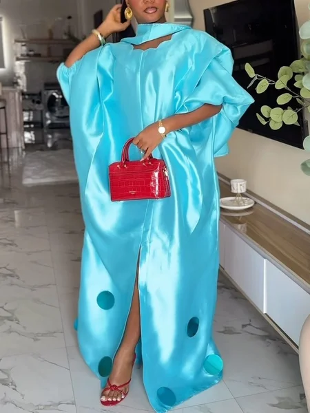 

Elegant Plain Lace Collar Maxi Dress, Blue, Maxi Dresses