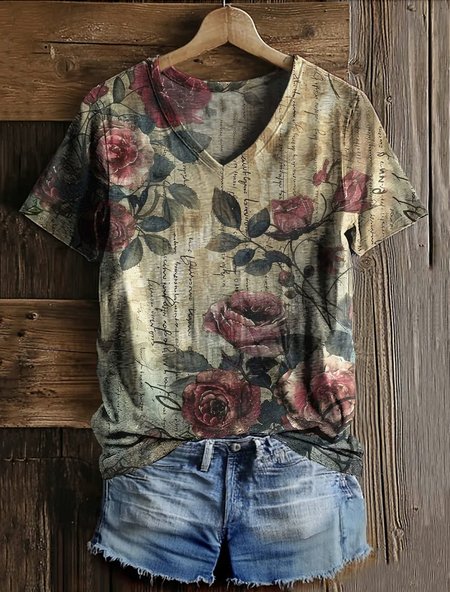 

Vintage Animal Crew Neck Short Sleeve T-shirt, Khaki, T-shirts