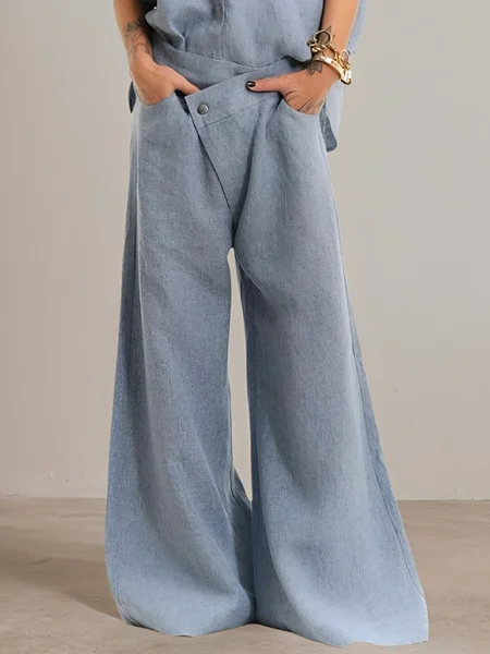 

Urban Cotton And Linen Plain Wide Leg Pants, Gray, Pants
