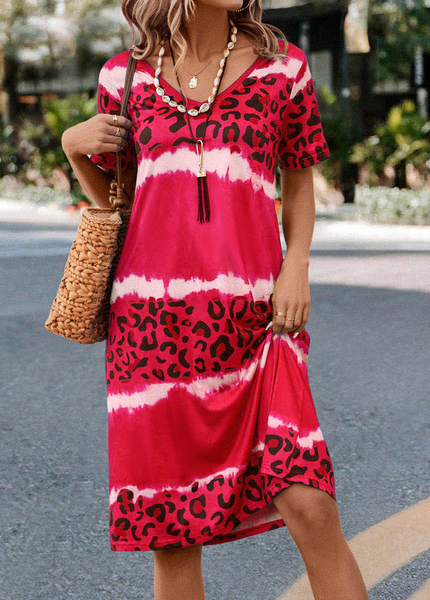 

Women Contrast Stitching Summer Dress V Neck Short Sleeve A-Line Dress, Red, Dresses