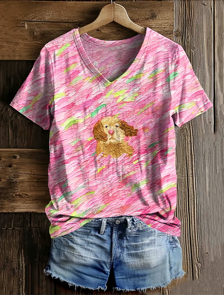 

Vintage Animal Crew Neck Short Sleeve T-shirt, Pink, T-shirts