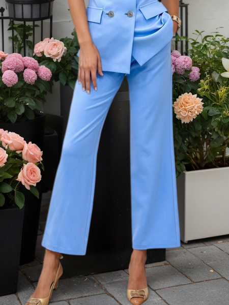 

Urban Plain Buttoned Straight Pants, Blue, Pants