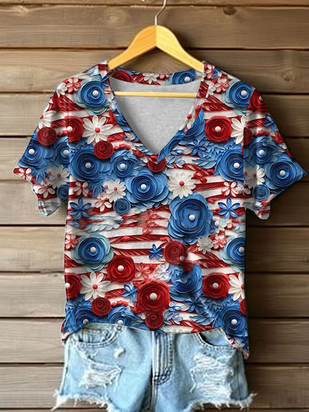 

Women Floral Short Sleeve Tee T-shirt V Neck Printing Casual Summer Graphic Tee Top, As picture, T-Shirts