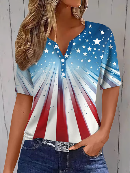 

Women Independence Day (Flag) Short Sleeve Tee T-shirt Crew Neck Printing Casual Summer Graphic Tee Top, As picture, T-Shirts
