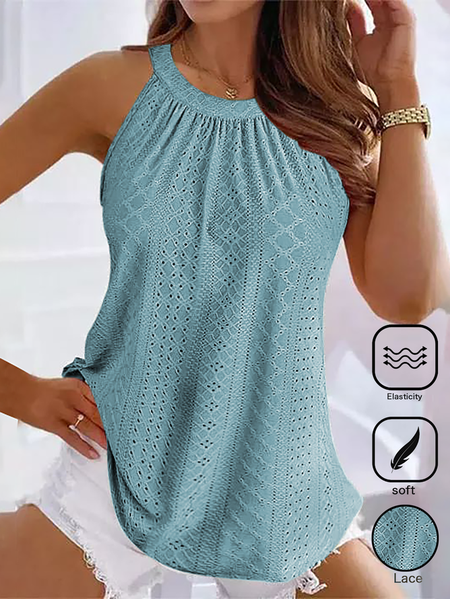 

Casual Plain Halter Lace Tank Top, As picture, Tank Tops & Camis