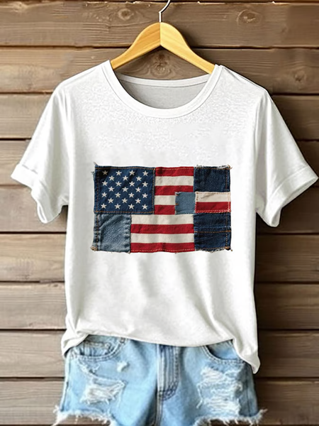 

Women Independence Day (Flag) Short Sleeve Tee T-shirt Crew Neck Printing Casual Summer Graphic Tee Top, White, T-Shirts