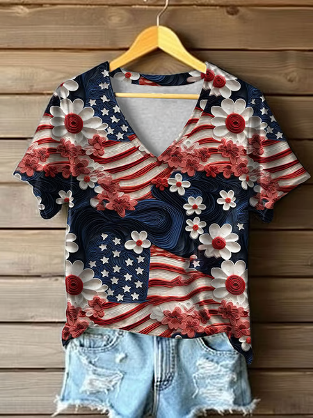

Women Floral Short Sleeve Tee T-shirt V Neck Printing Casual Summer Graphic Tee Top, As picture, T-Shirts