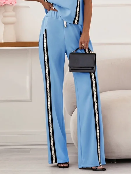 

Urban Color Block Webbing Straight Fashion Pants, Blue, Pants